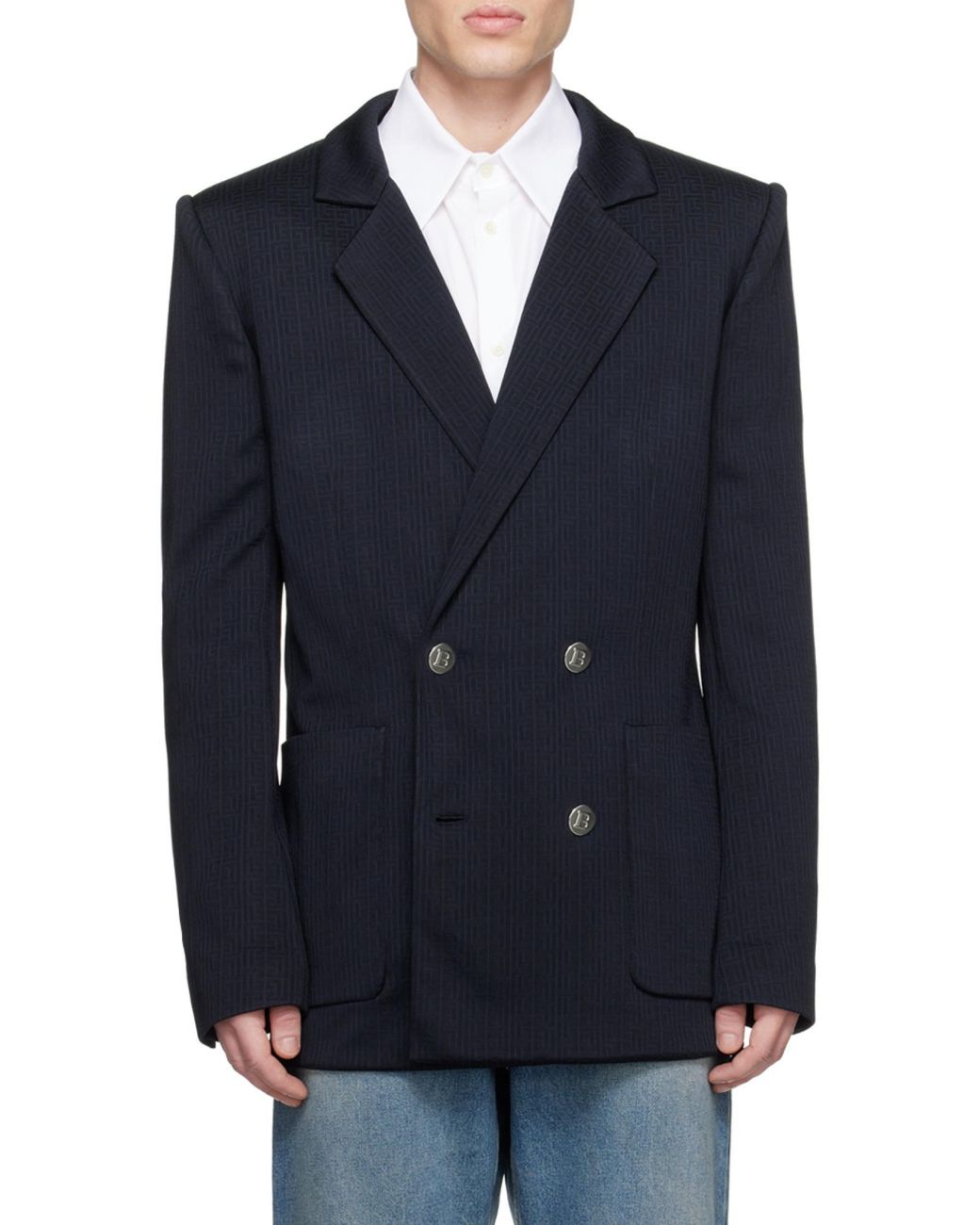 Balmain Blue Casual Mini Monogram Blazer for men
