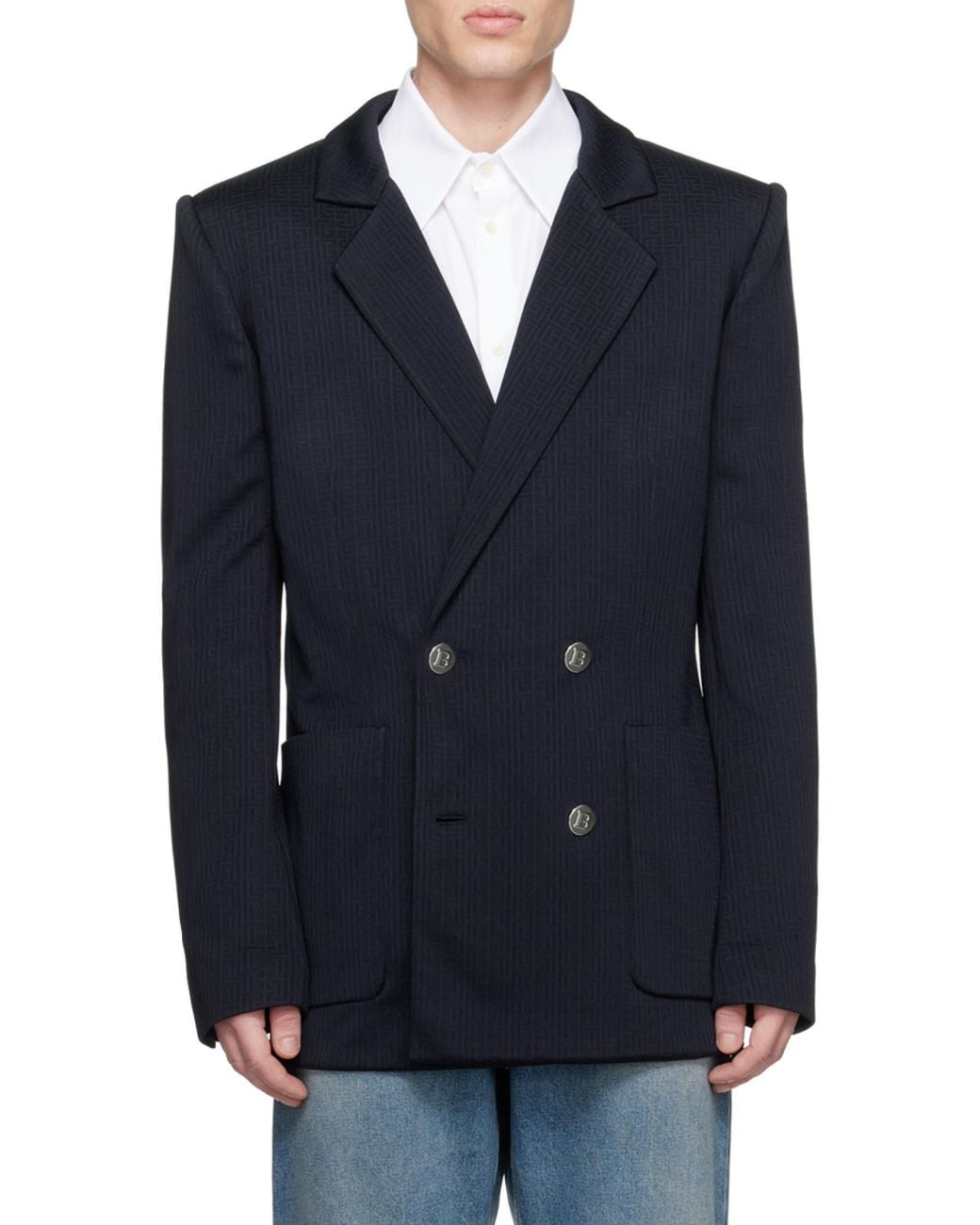 Balmain Blue Casual Mini Monogram Blazer for men