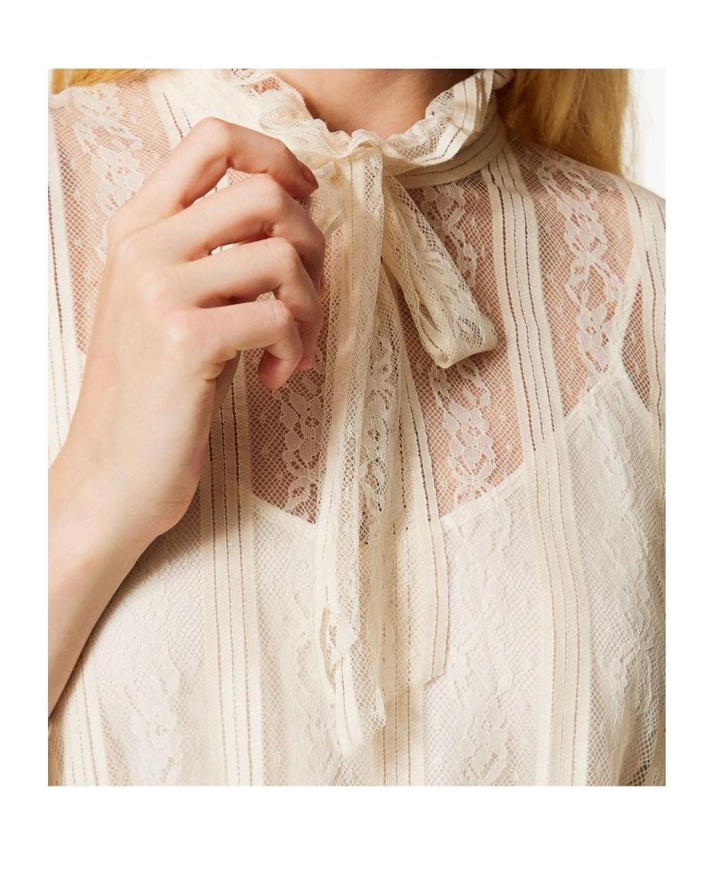 Twinset White Striped Lace Bow Blouse