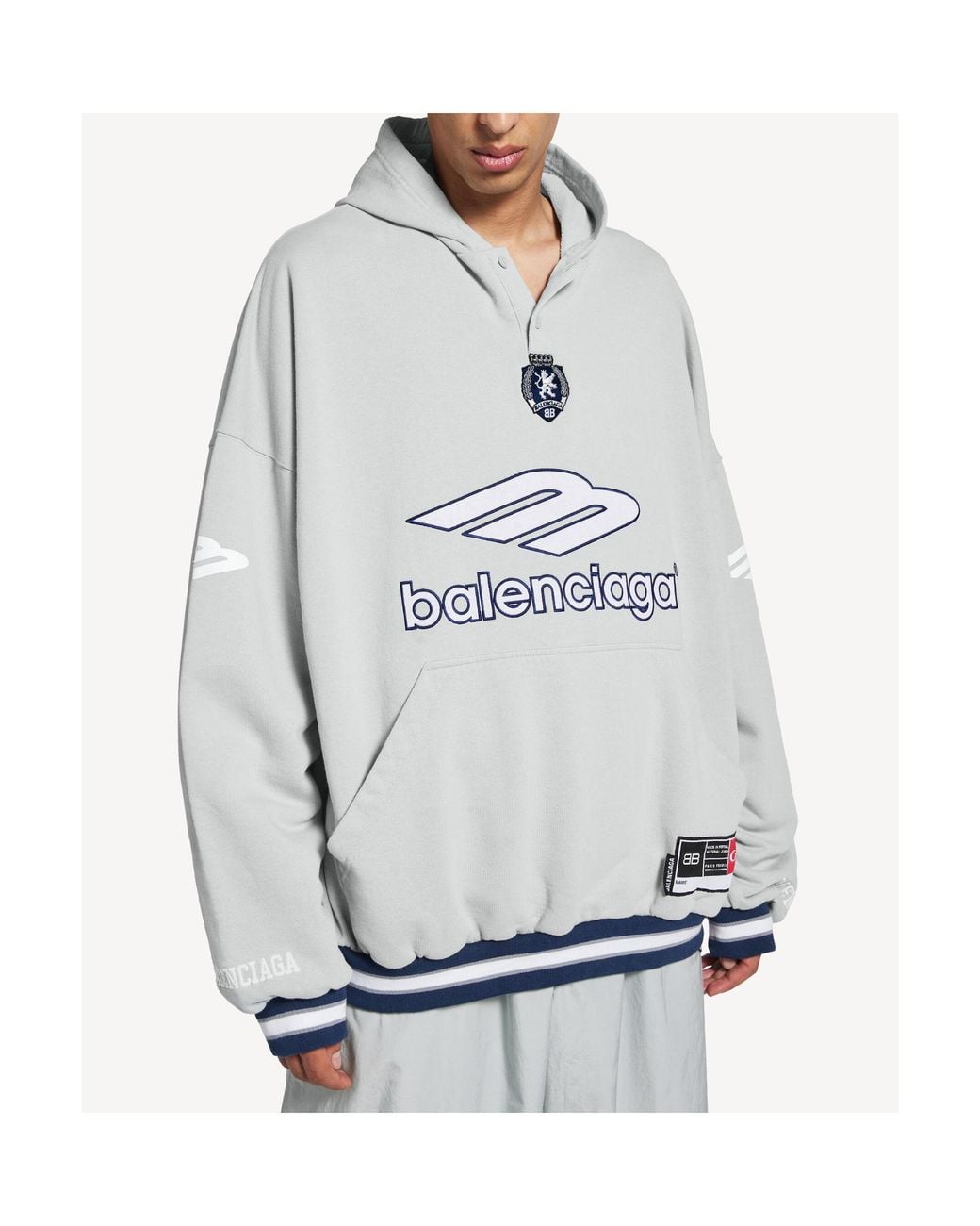 Balenciaga Gray Logo-Detailed Polo Hoodie for men