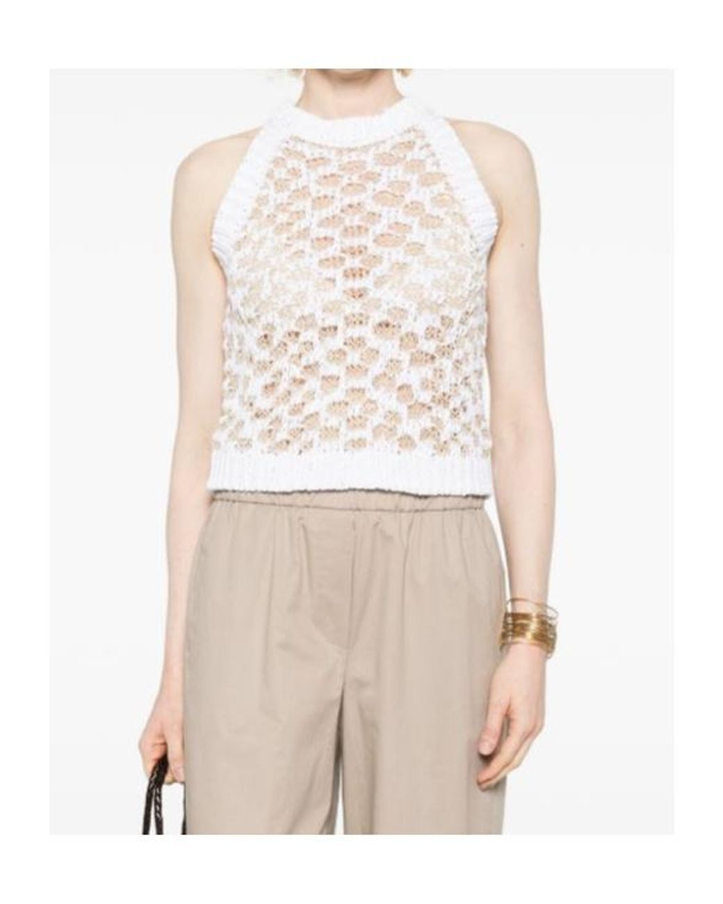Peserico White Open-Knit Sleeveless Top