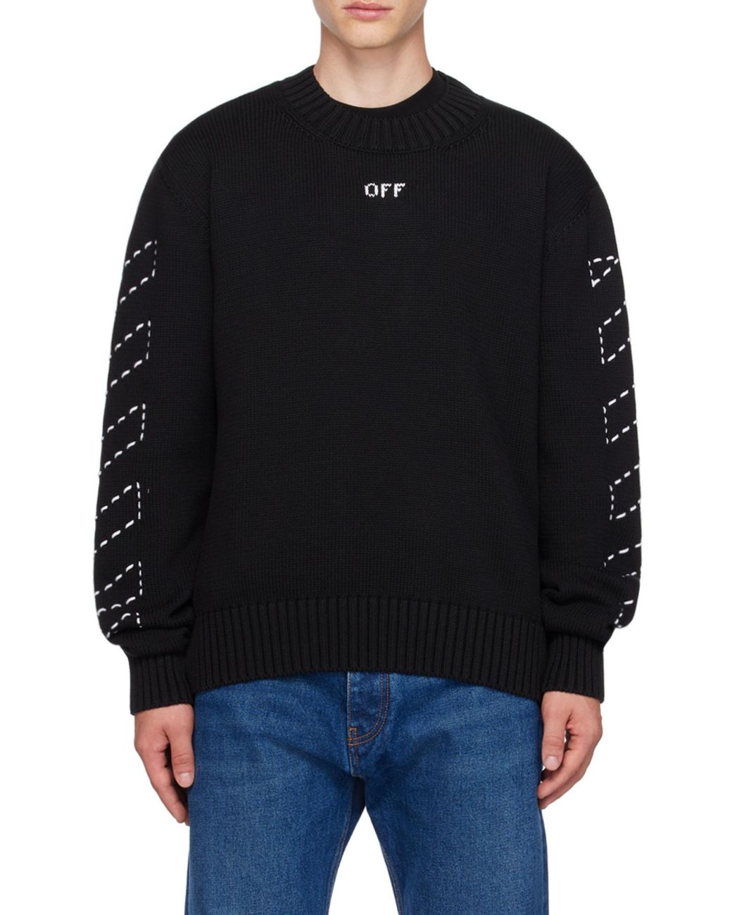 Off-White c/o Virgil Abloh Blue Arrows Motif Crewneck Knitted Jumper for men