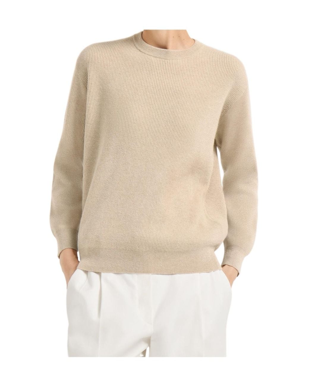 Brunello Cucinelli White Cashmere English Rib Knit Sweater