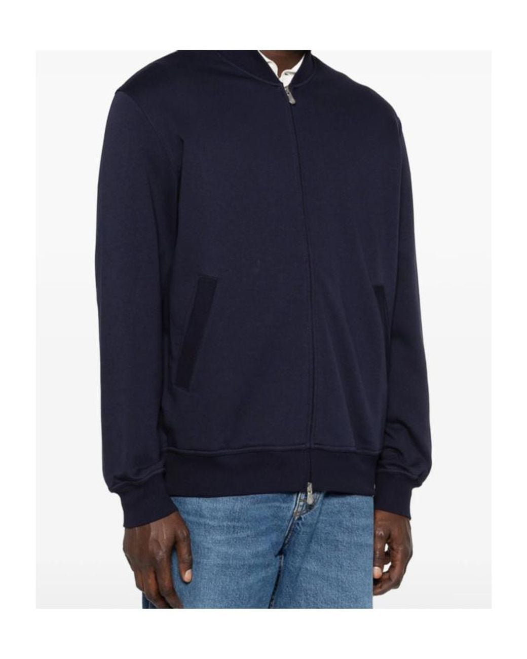 Brunello Cucinelli Blue Zip-Up Knitted Cardigan for men