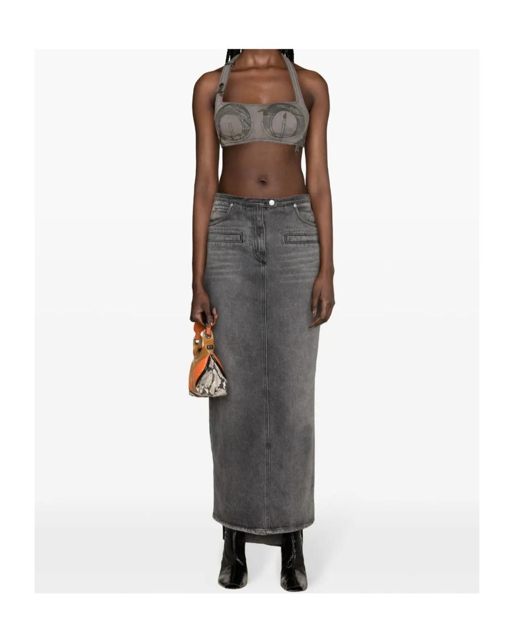 MARINE SERRE Gray Camouflage Print Halterneck Crop Top