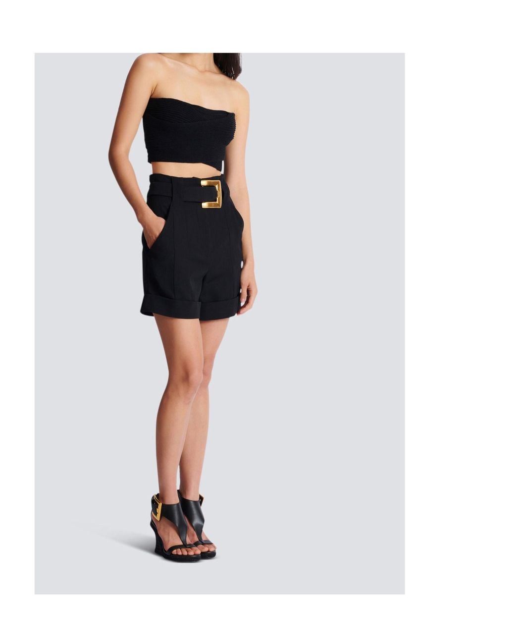 Balmain Black Rib-Knit Bandeau Top