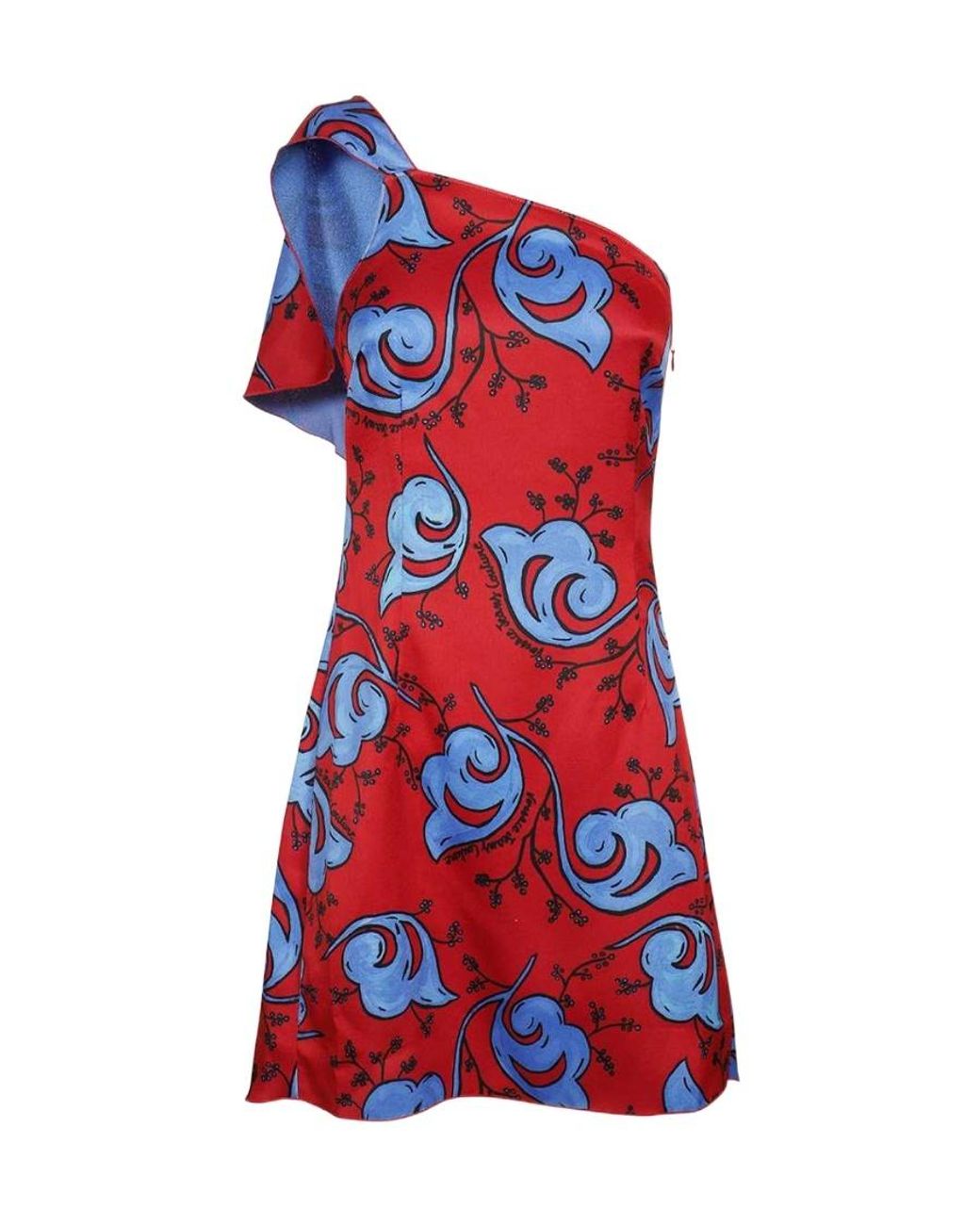 Versace Jeans Red Couture Floral-Printed Asymmetrical Mini Dress
