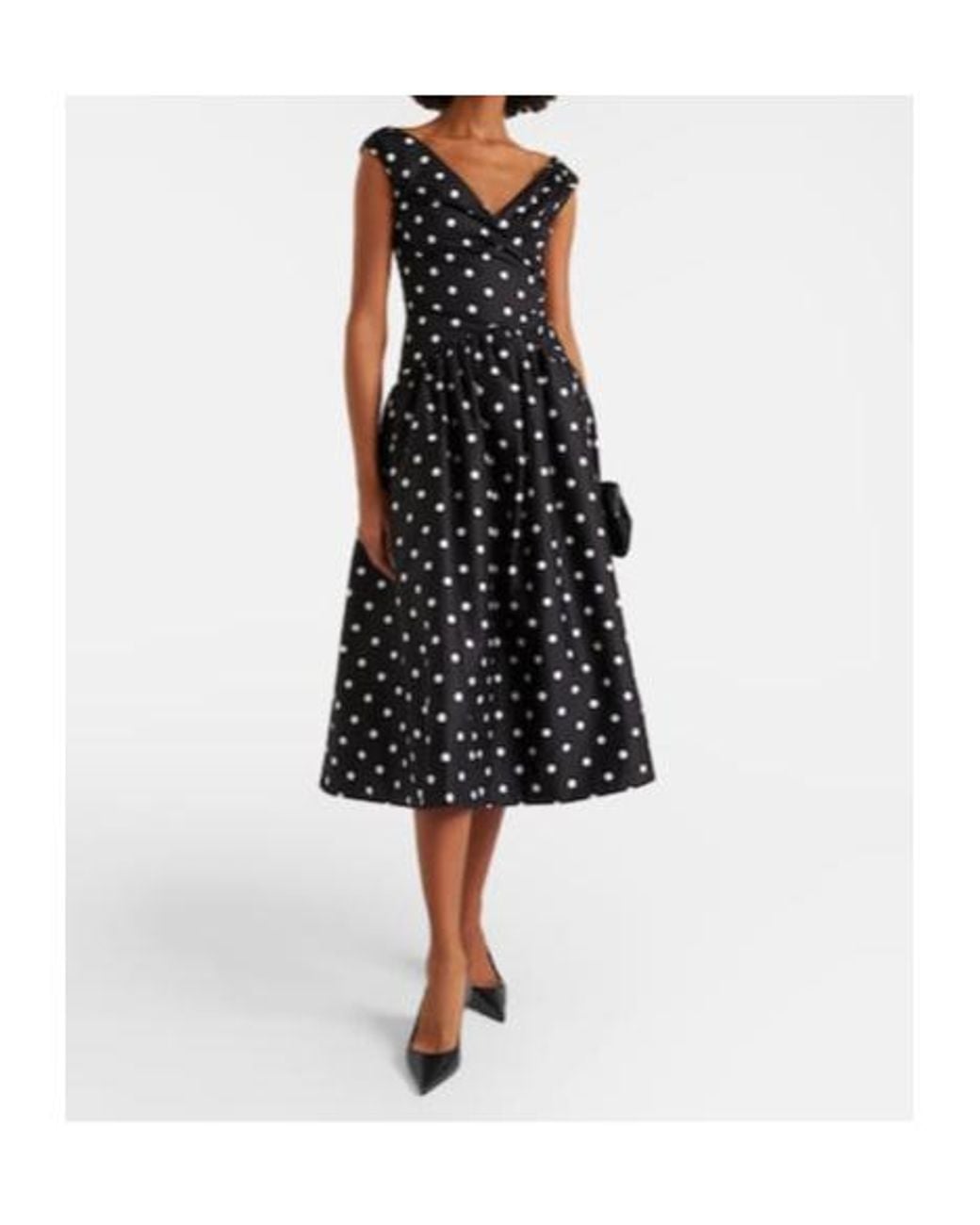 Self-Portrait Black Polka-Dot Off-Shoulder Cotton Midi Dress