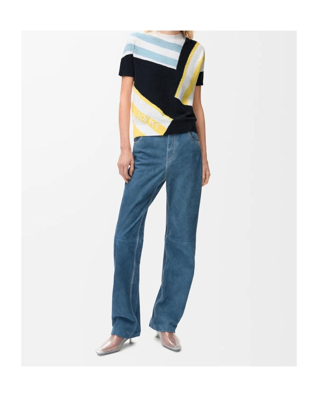 Loewe Blue Striped-Details Knitted Cotton T-Shirt