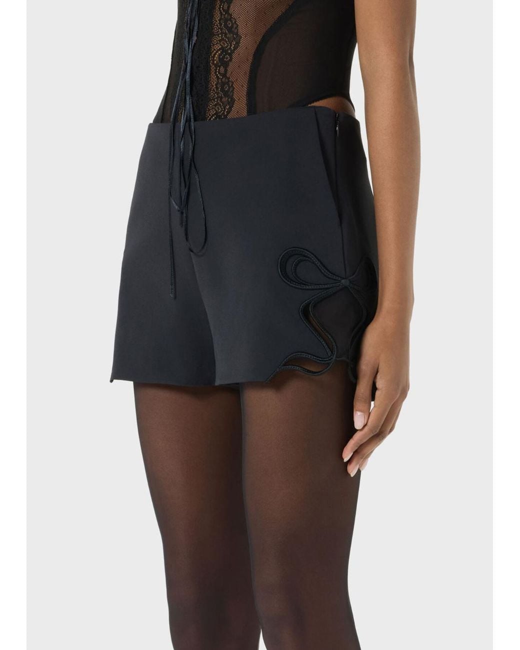 Blumarine Black Intarsia-Embroidered Cady Shorts