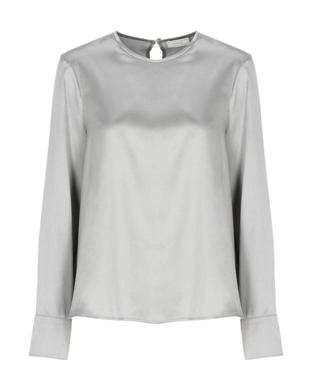 Peserico Gray Beaded-Cuff Silk Blouse