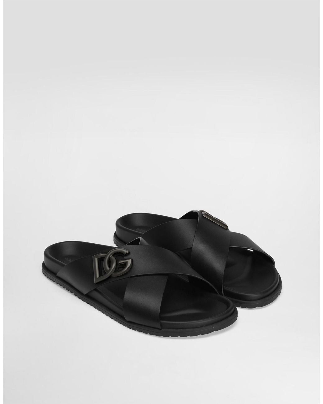 Dolce & Gabbana Black Dg Logo Plaque Sandals for men