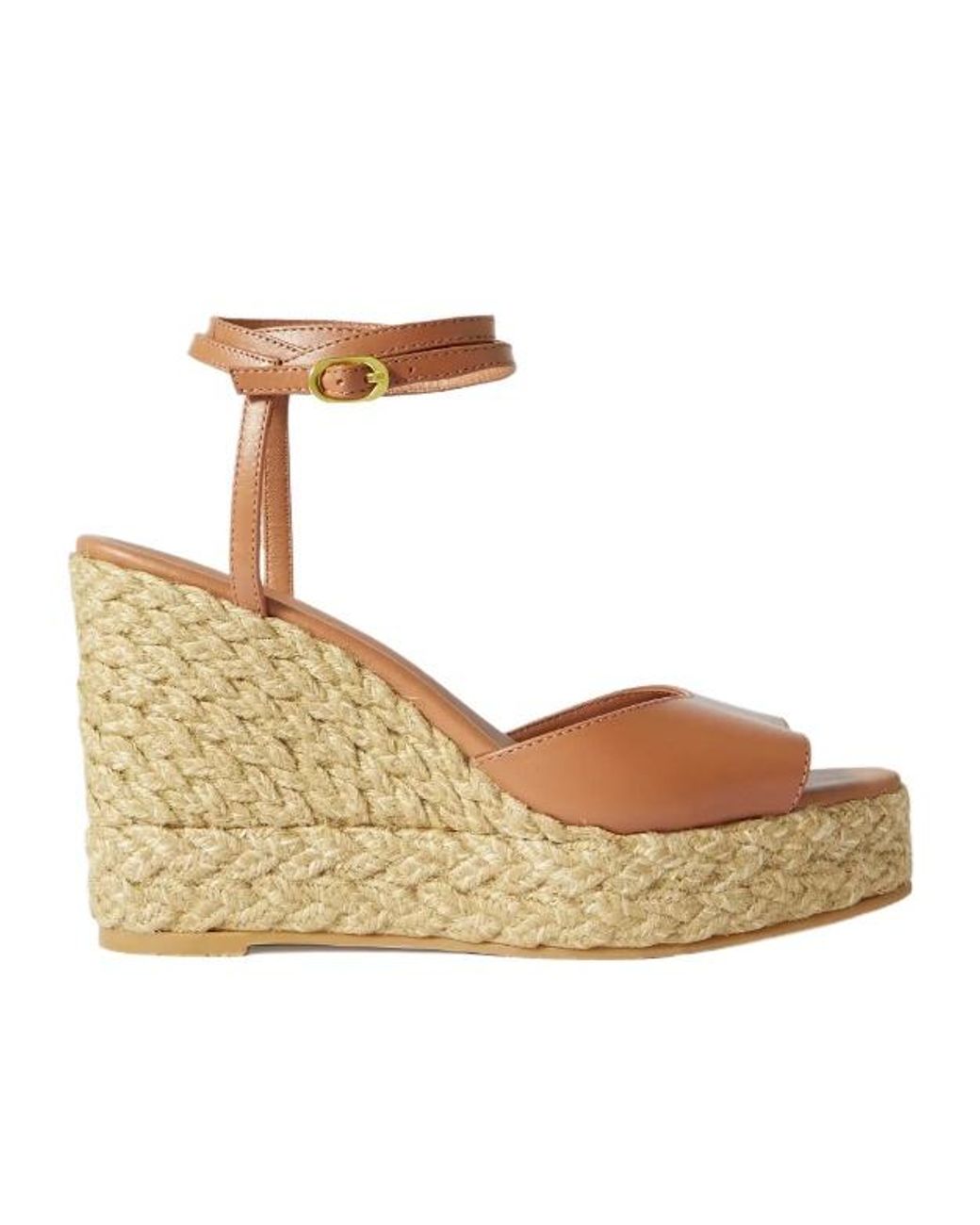 Stuart Weitzman Metallic Barelynude Leather Espadrille Wedge Sandals