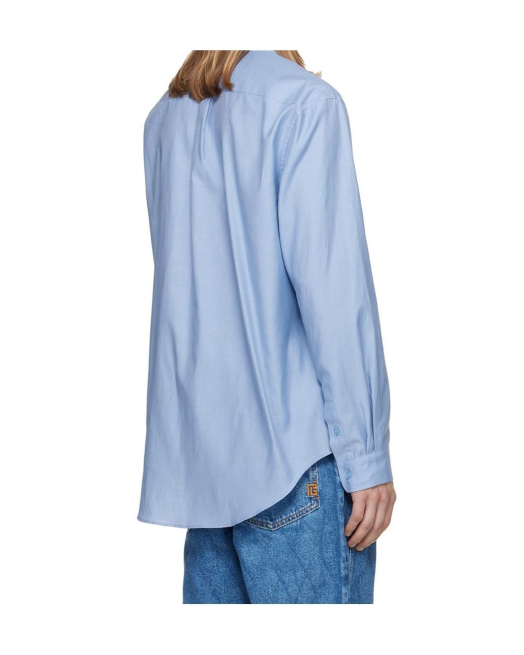Balmain Blue Embroidered Logo Shirt for men
