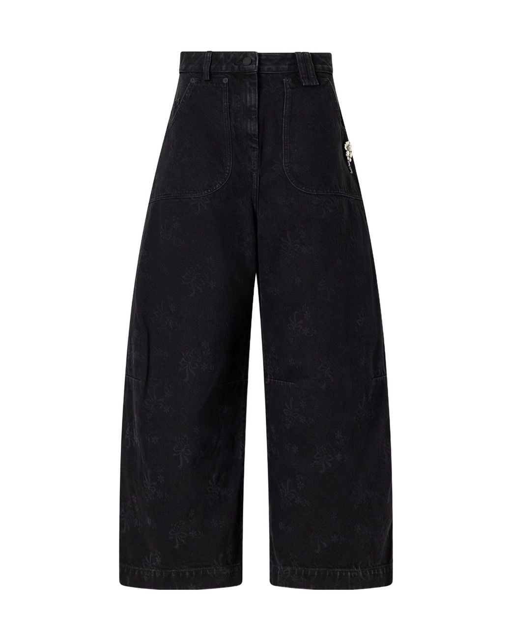 Simone Rocha Blue Floral-Print Mid-Rise Wide-Leg Jeans