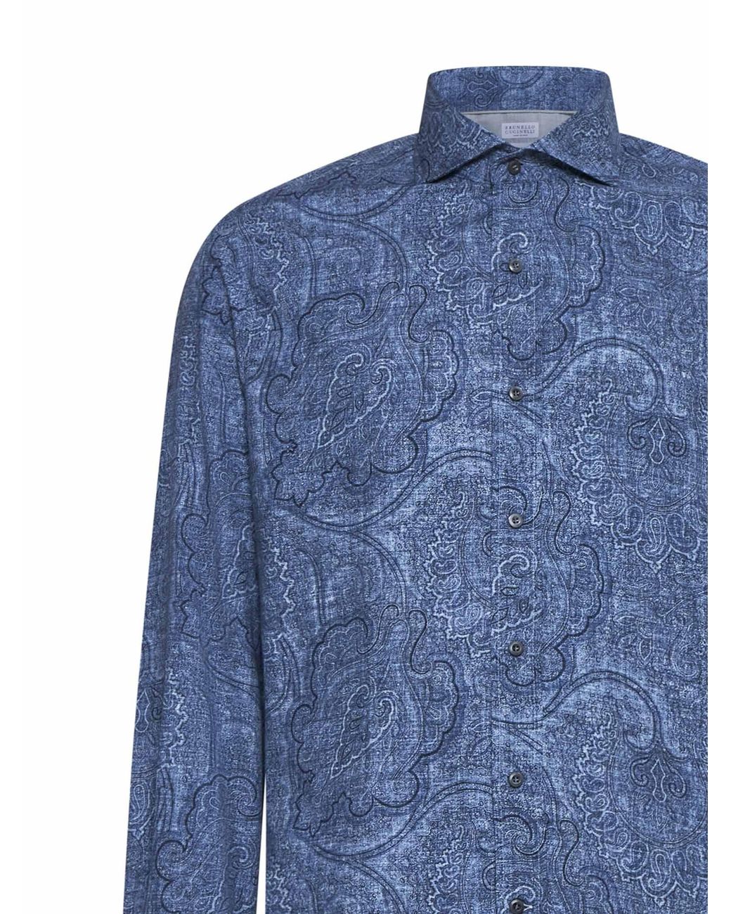 Brunello Cucinelli Blue Patterned Jacquard Buttoned Shirt for men