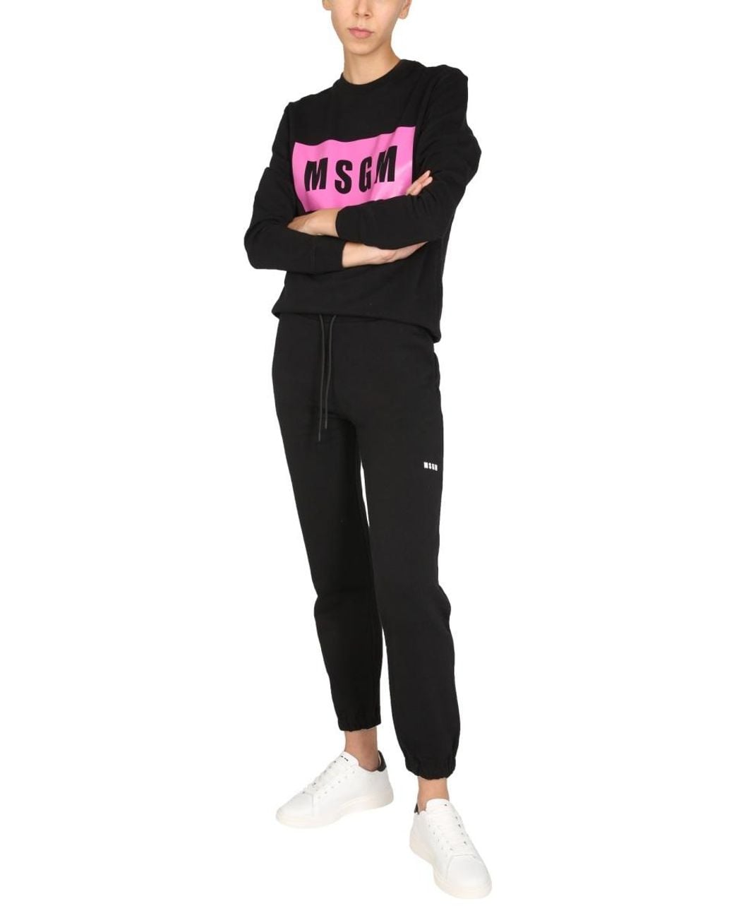 MSGM Black Logo-Print Crew Neck Sweatshirt