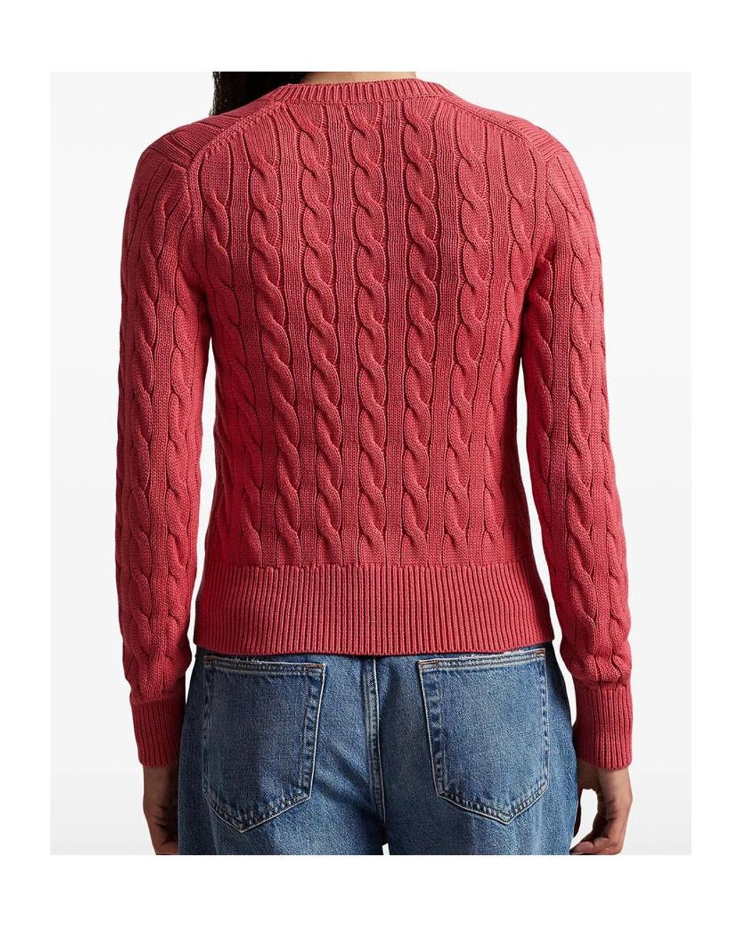 Polo Ralph Lauren Red Cable-Knit Cotton Crewneck Cardigan