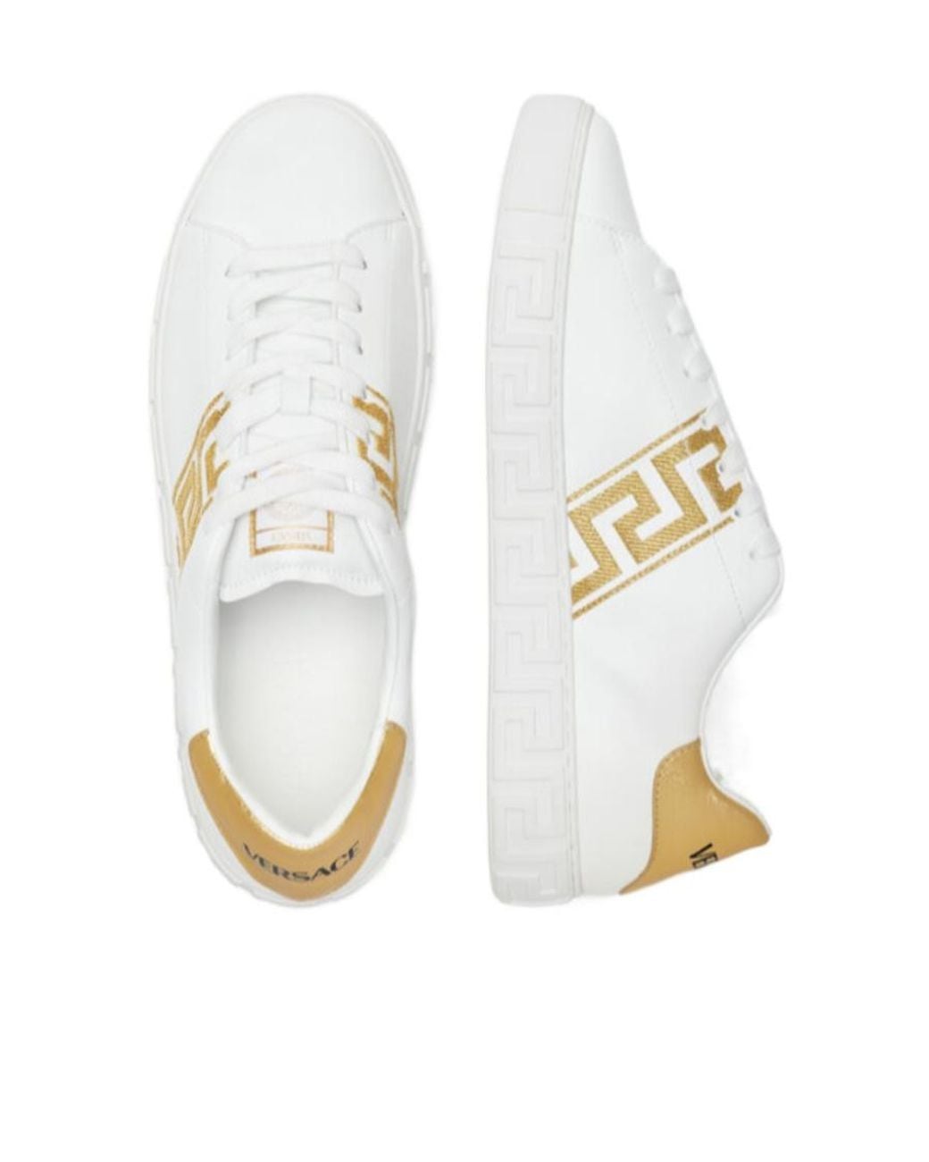 Versace White Greca Embroidered Low-Top Sneakers for men