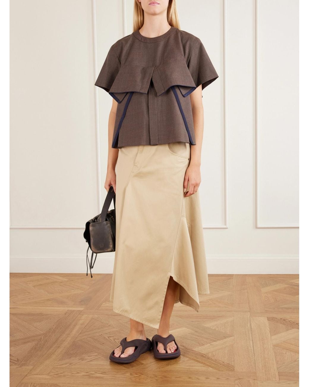 Sacai Brown Ruffled Wool Blouse