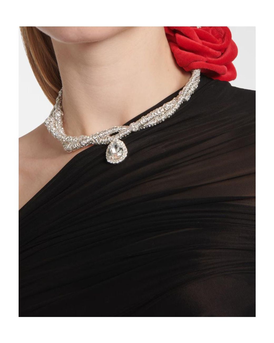 Magda Butrym Red Floral-Appliqué Embellished Necklace