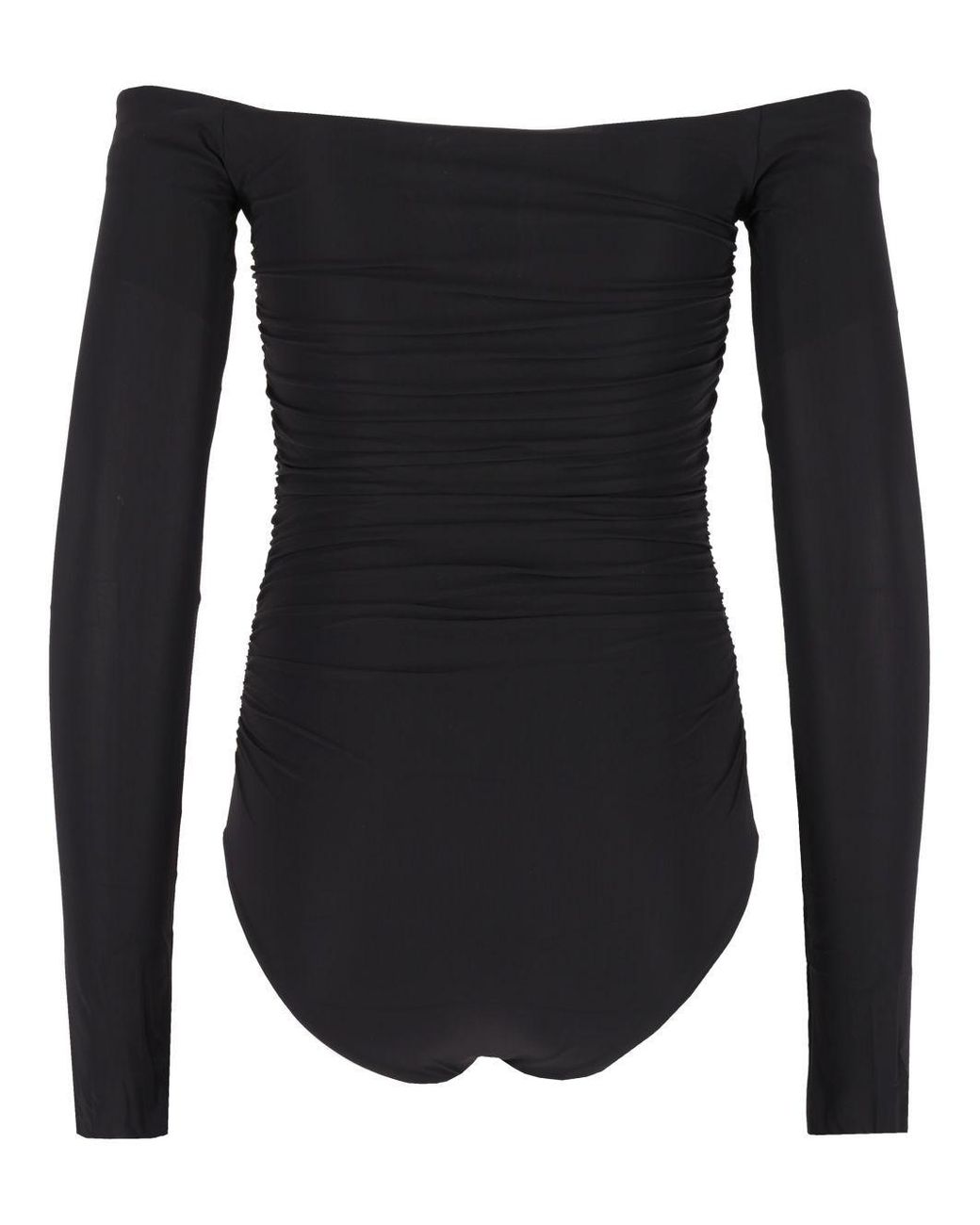 Amazuìn Black Alika Ruched Off-Shoulder Bodysuit