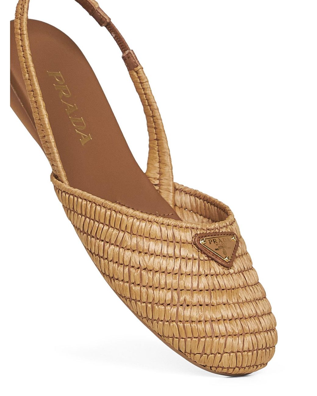 Prada Brown Triangle-Logo Crochet Ballet Flats