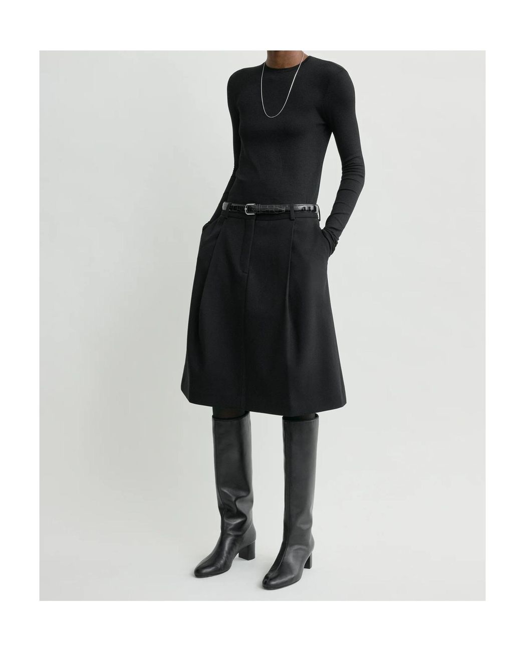 Totême Black Pleated Midi Skirt