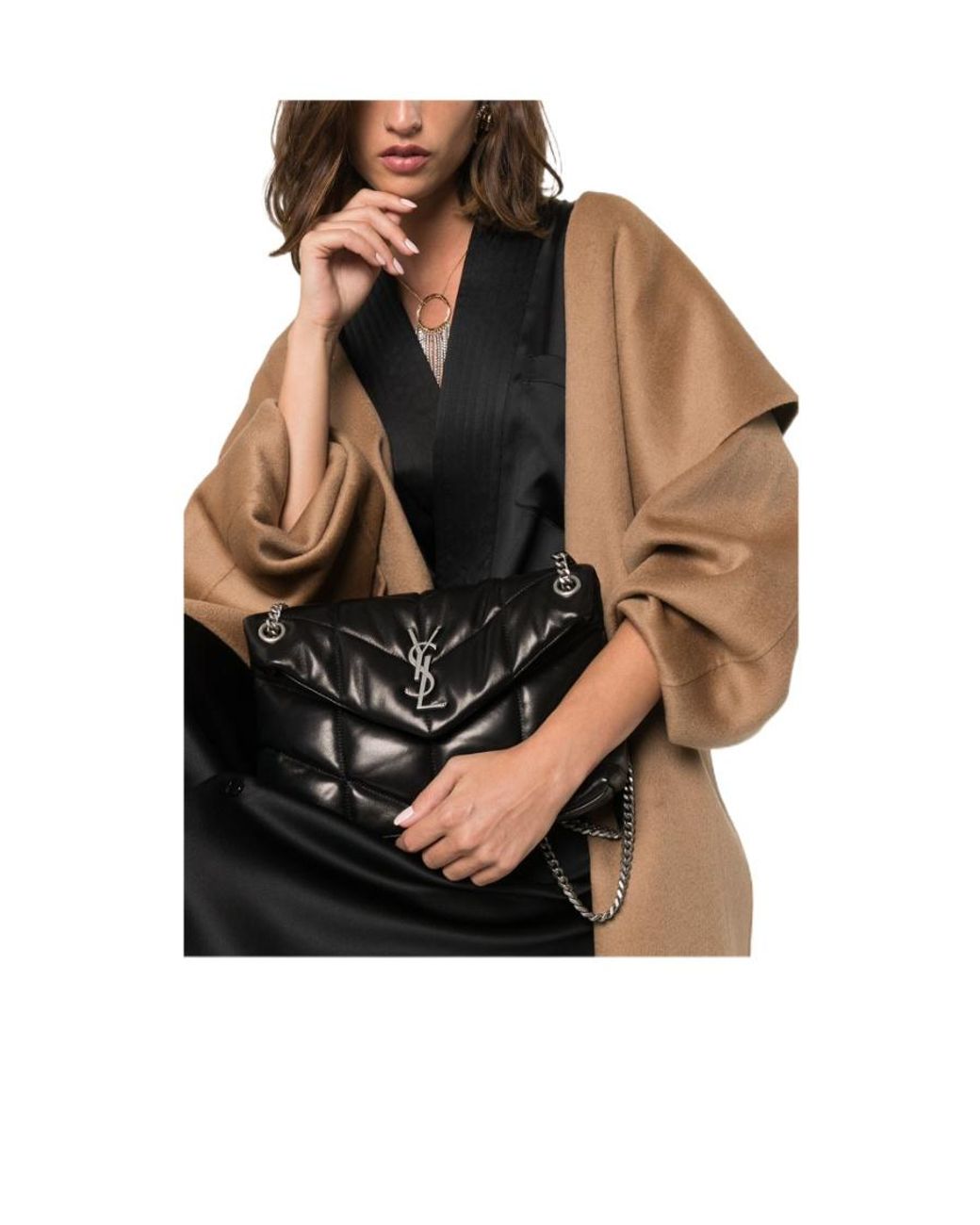 Saint Laurent Black Puffer Small Quilted Sheepskin Bag