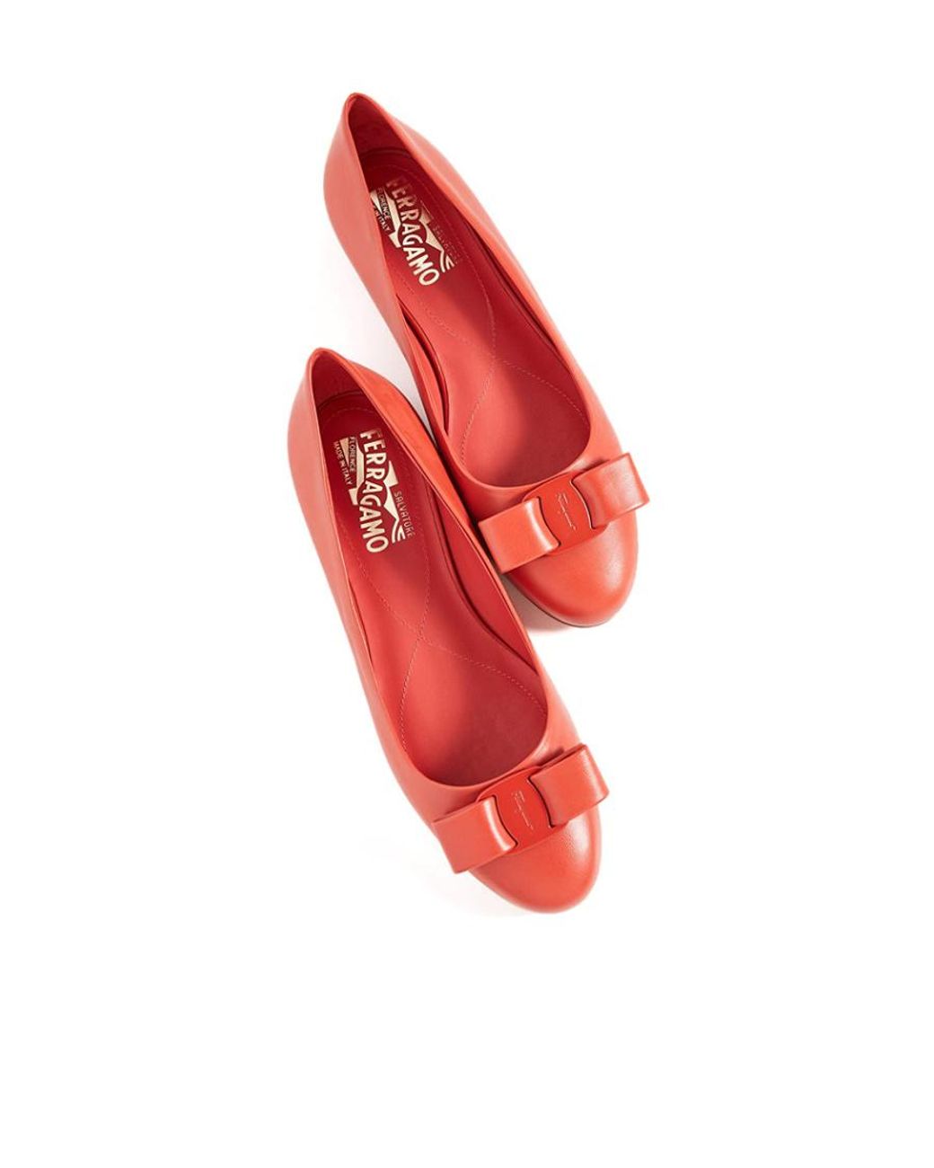 Ferragamo Red Bow Round Head Ballet Shoes