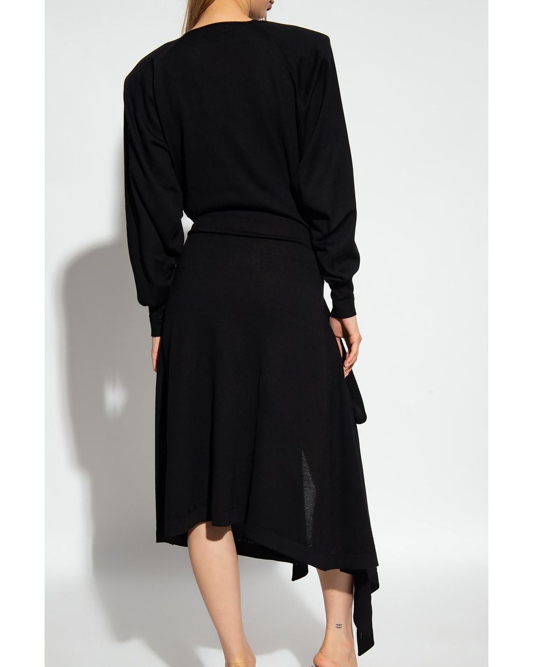 The Attico Black The Asymmetric Hem Wrap Midi Dress