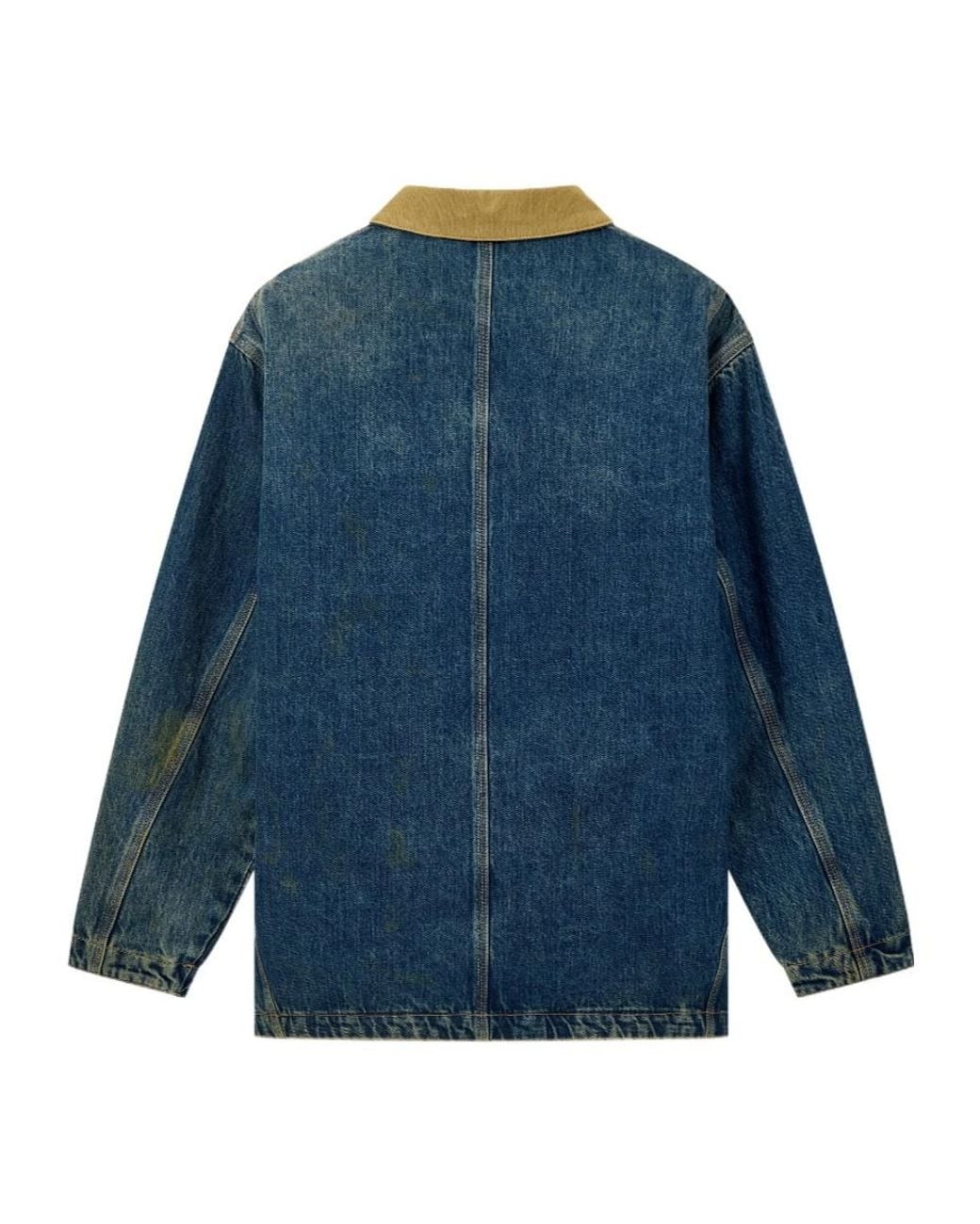 Emporio Armani Blue Cotton Denim Jacket With Corduroy Collar And Patch Pockets for men