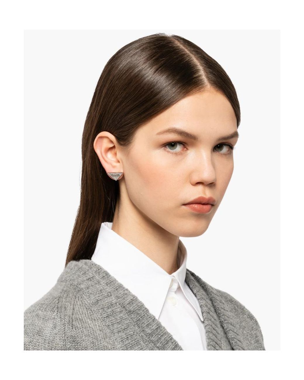 Prada Natural Crystal Logo Jewels Zirconia Earrings