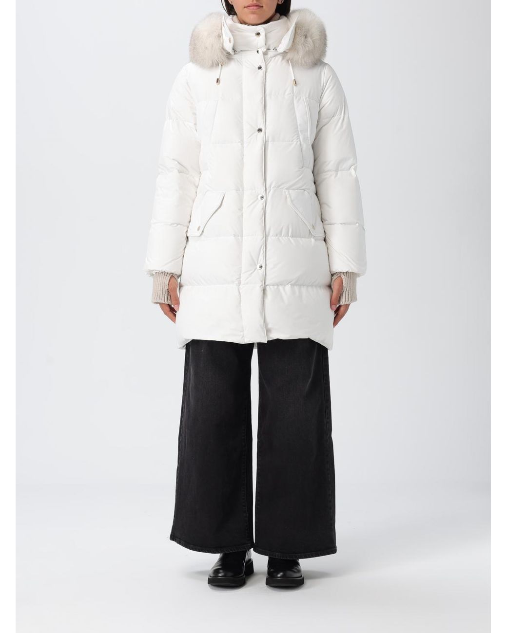 Moorer White Long-Sleeved Hooded Down Jacket