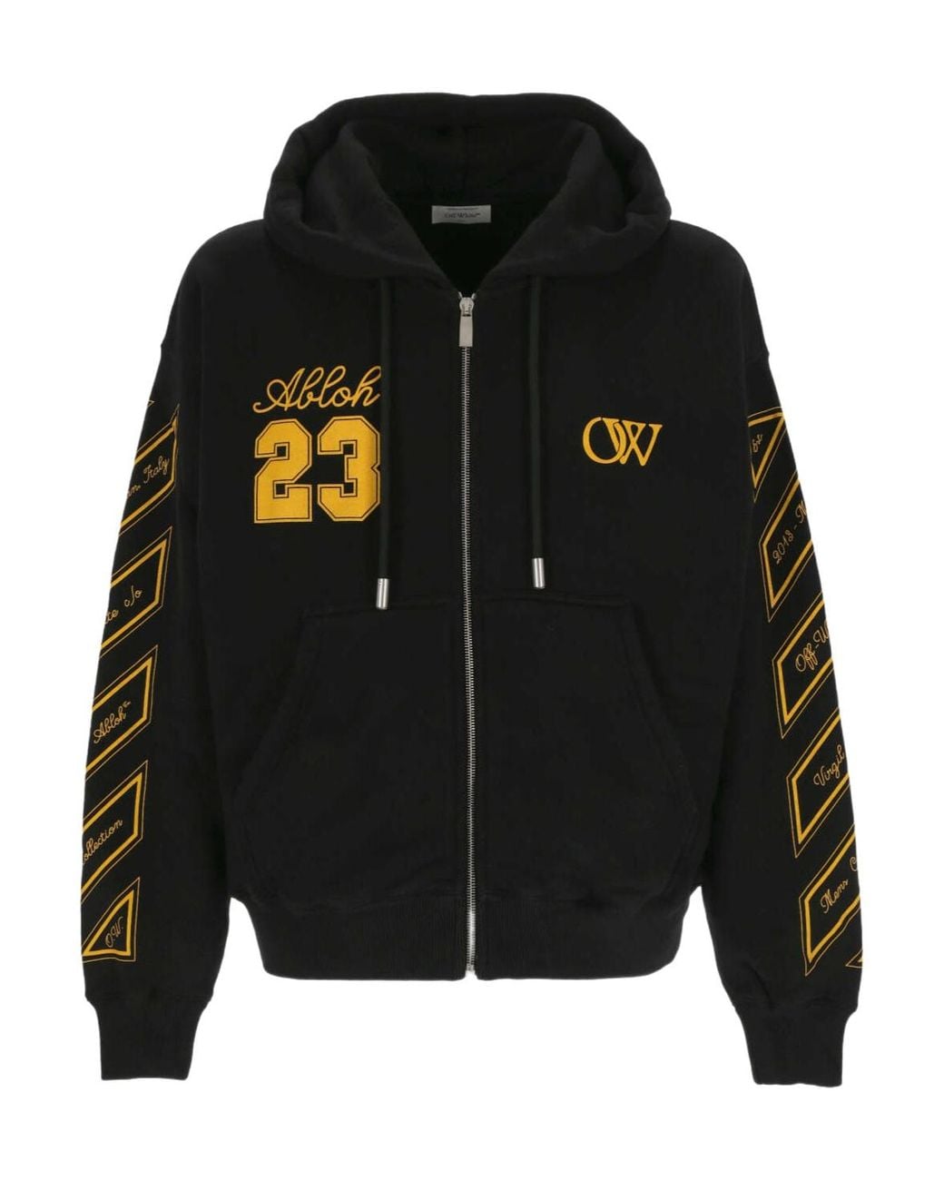Off-White c/o Virgil Abloh Black Zip-Up Drawstring Hoodie for men