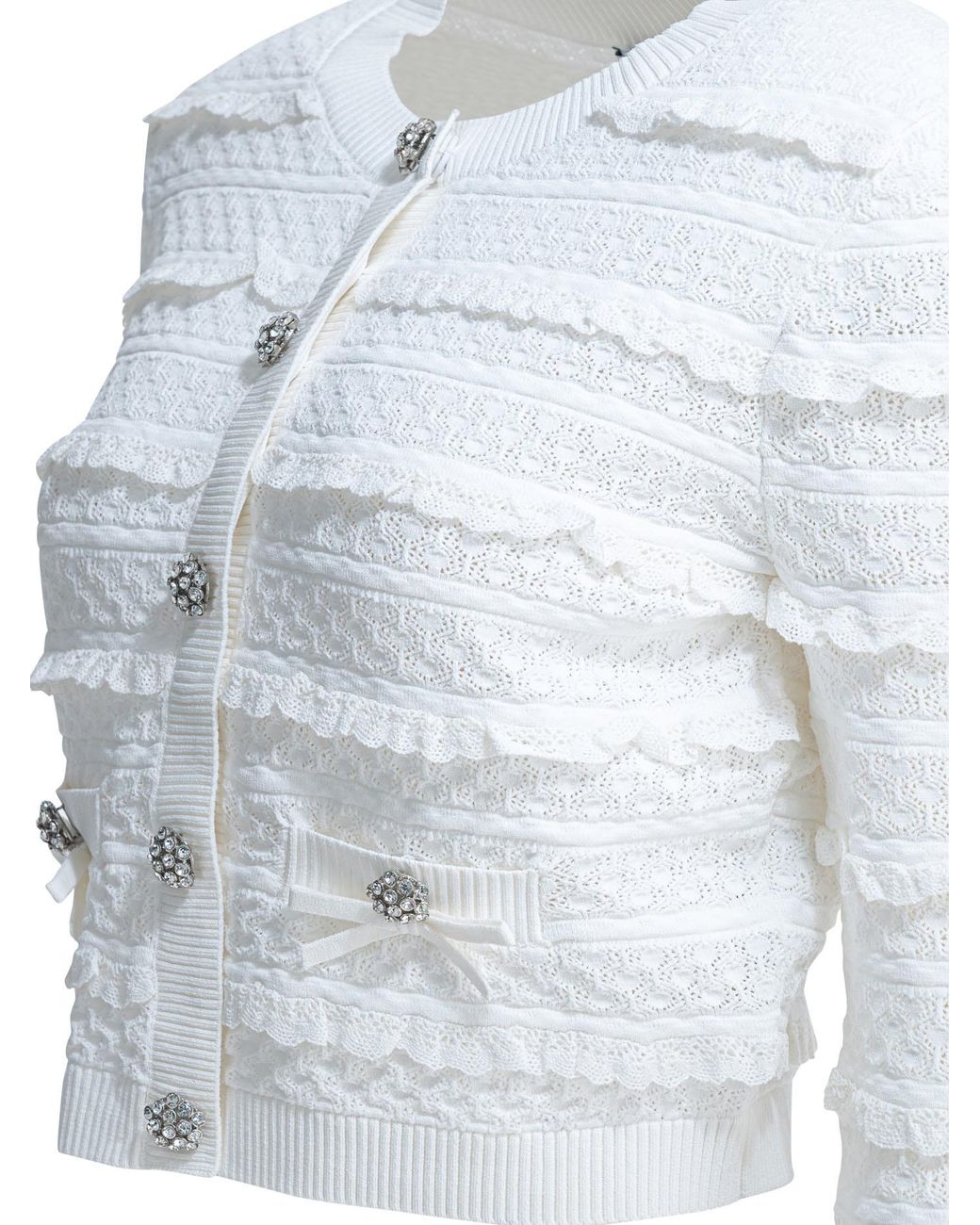 Self-Portrait Blue Pointelle Diamante Cardigan