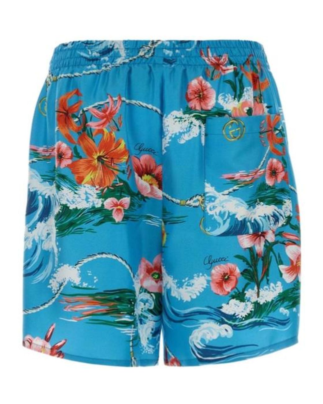 Gucci Blue Elastic Waist Swimming Shorts for men