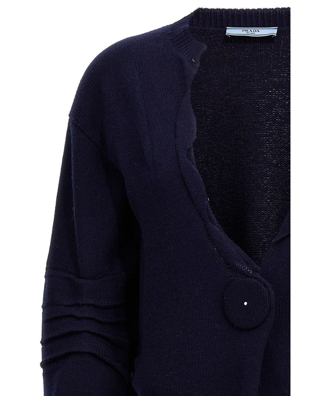 Prada Blue Buttoned V-Neck Jumper