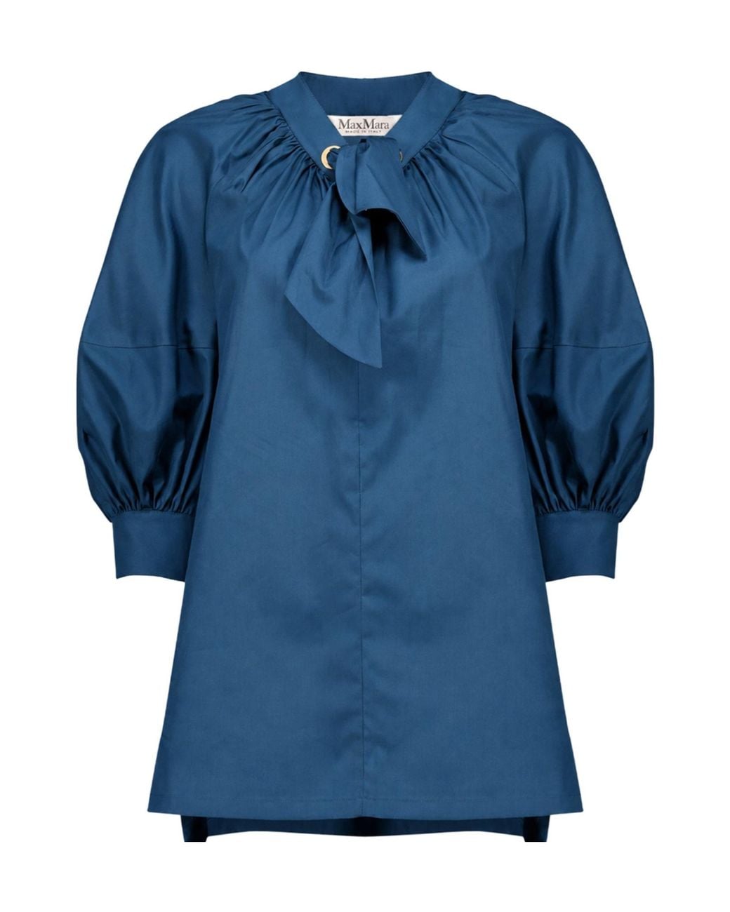 Max Mara Blue Gathered Poplin Shirt Dress