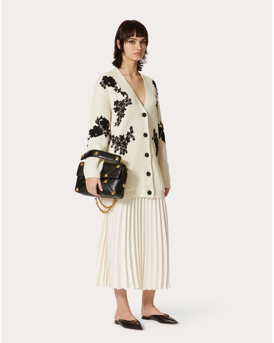 Valentino White Oversized Lace Inserts Cardigan
