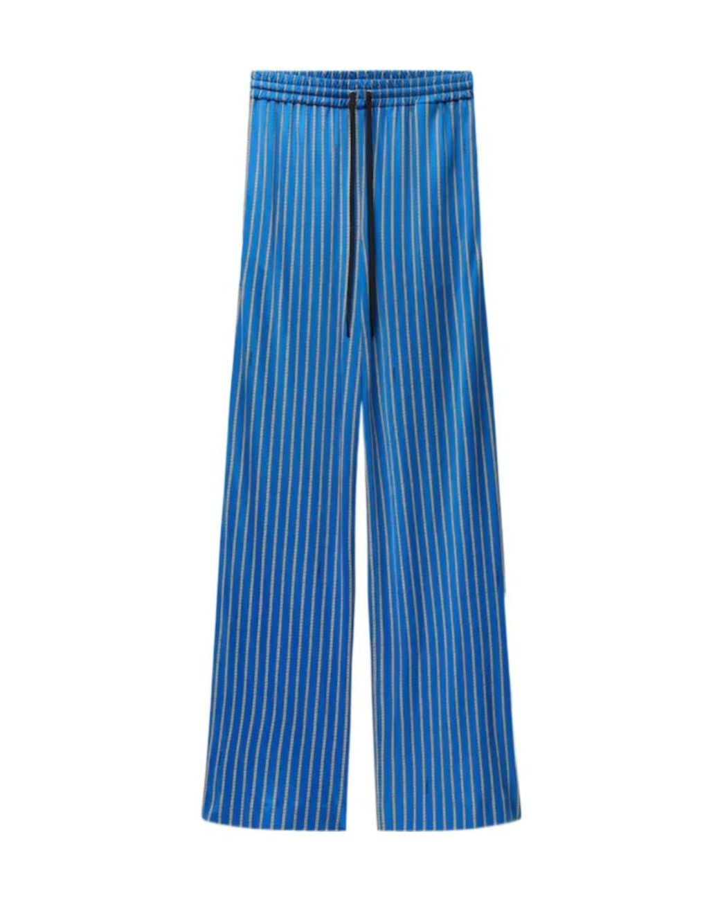 Versace Blue Meandros Striped Trousers