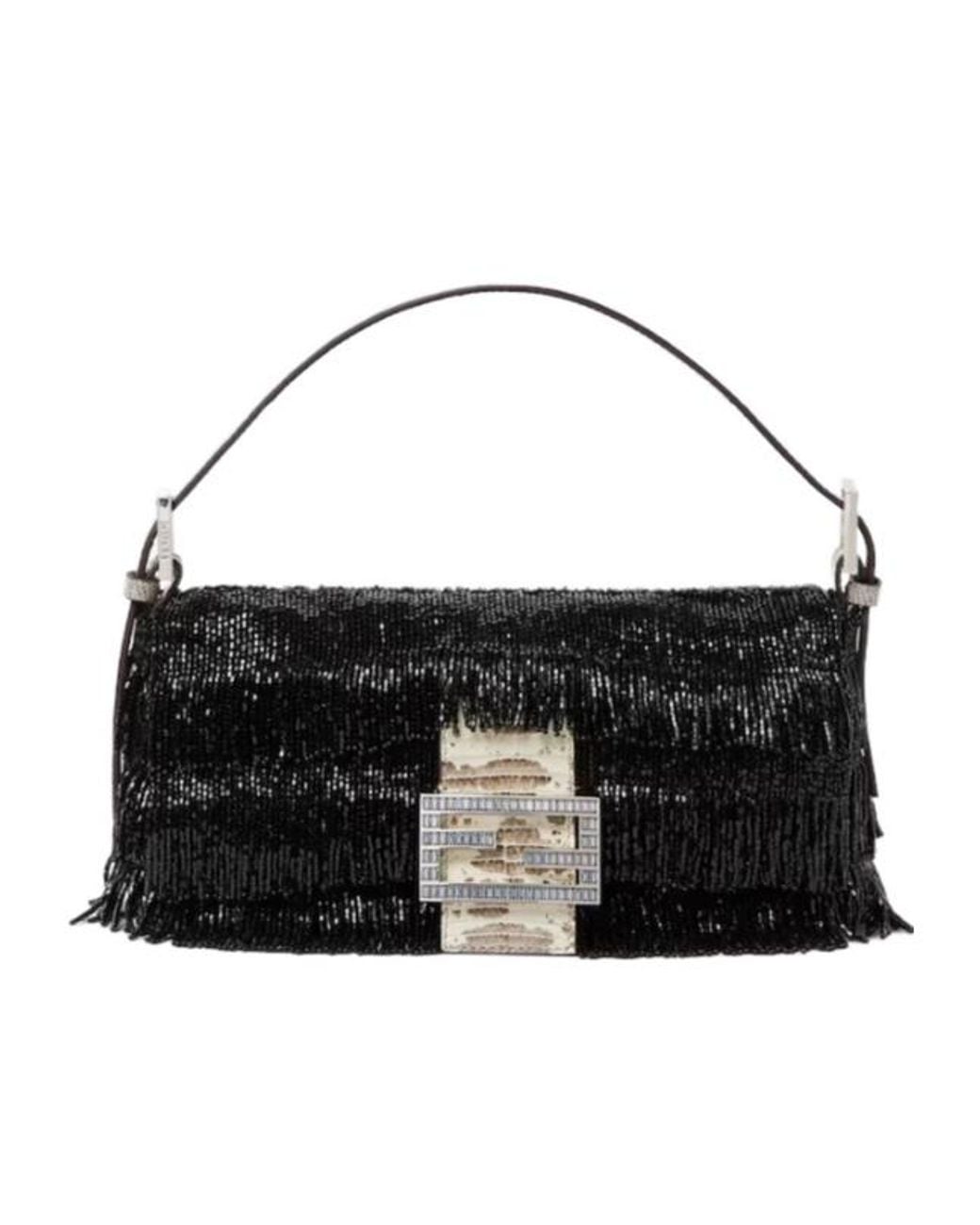 Fendi Black Re Edition Bag With Bead Fringes