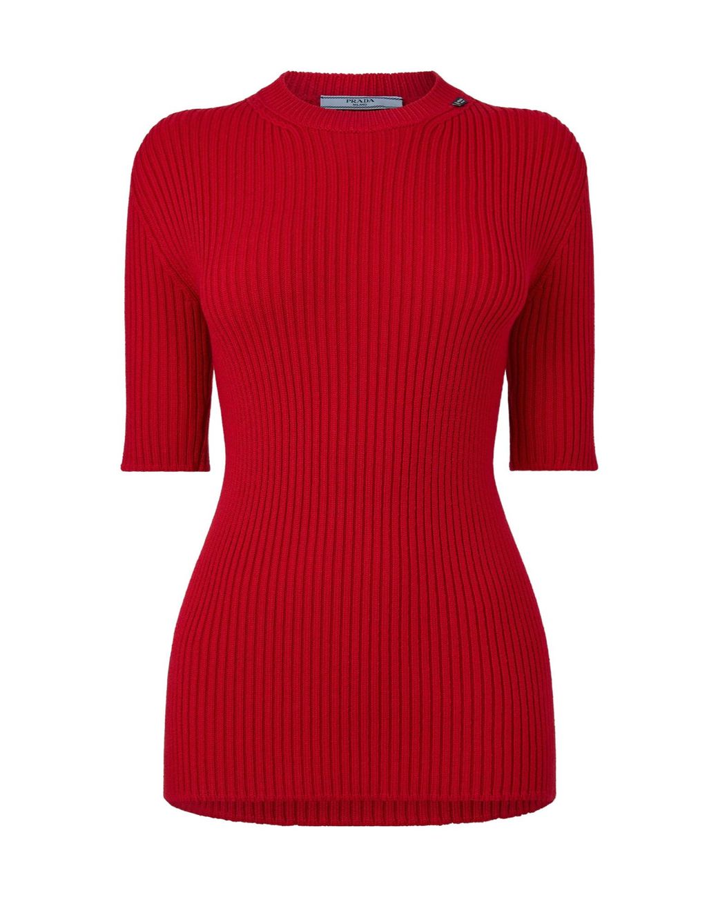 Prada Red Fitted Midsleeve Knit Top