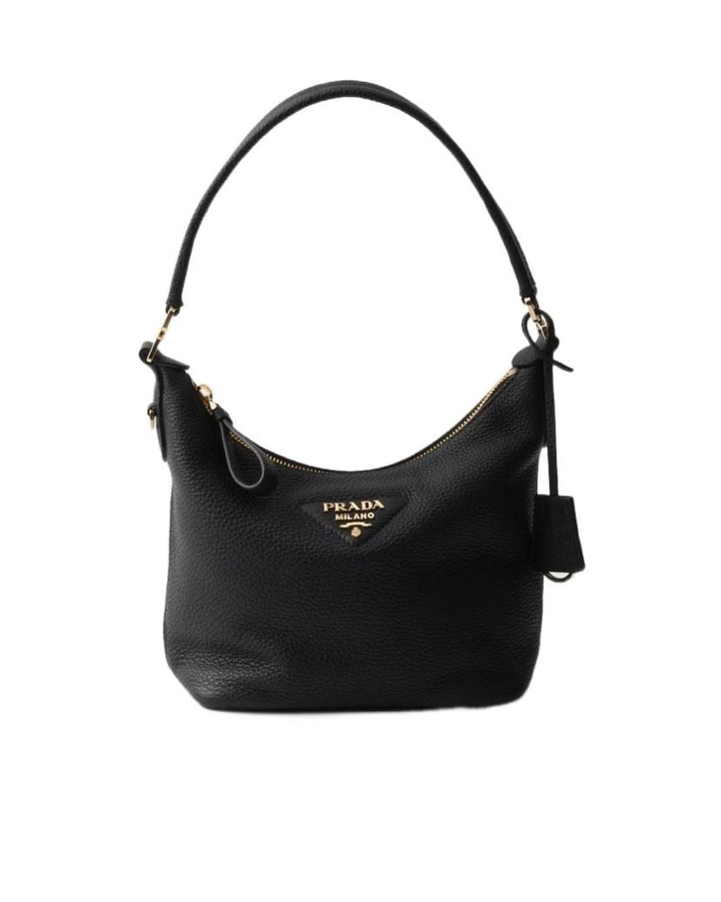 Prada Black Logo-Lettering Zipped Shoulder Bag