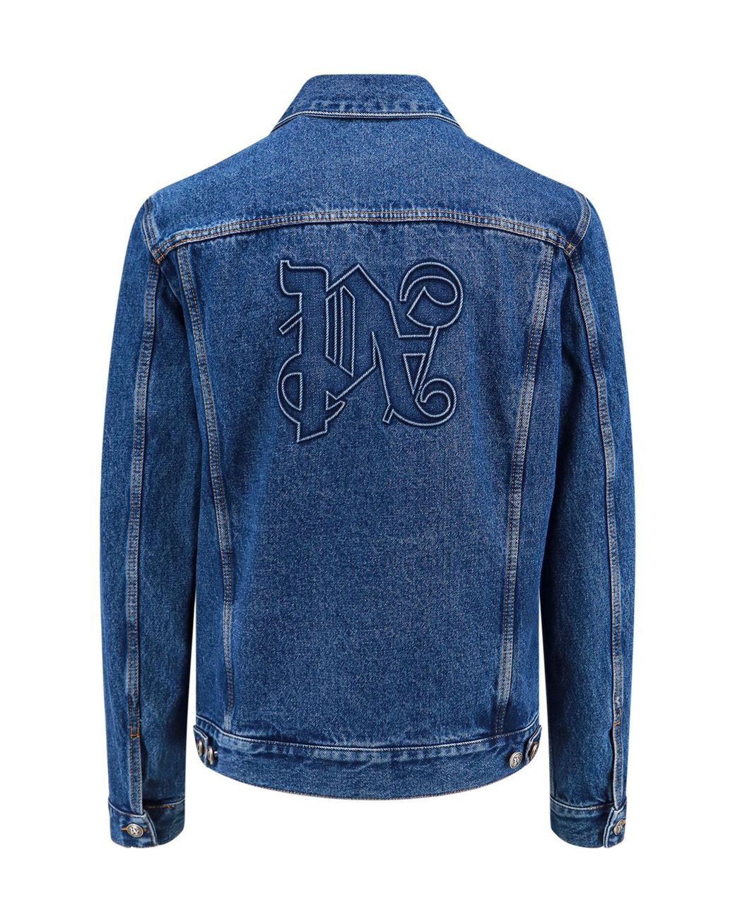 Palm Angels Blue Monogram Detailed Denim Jacket for men