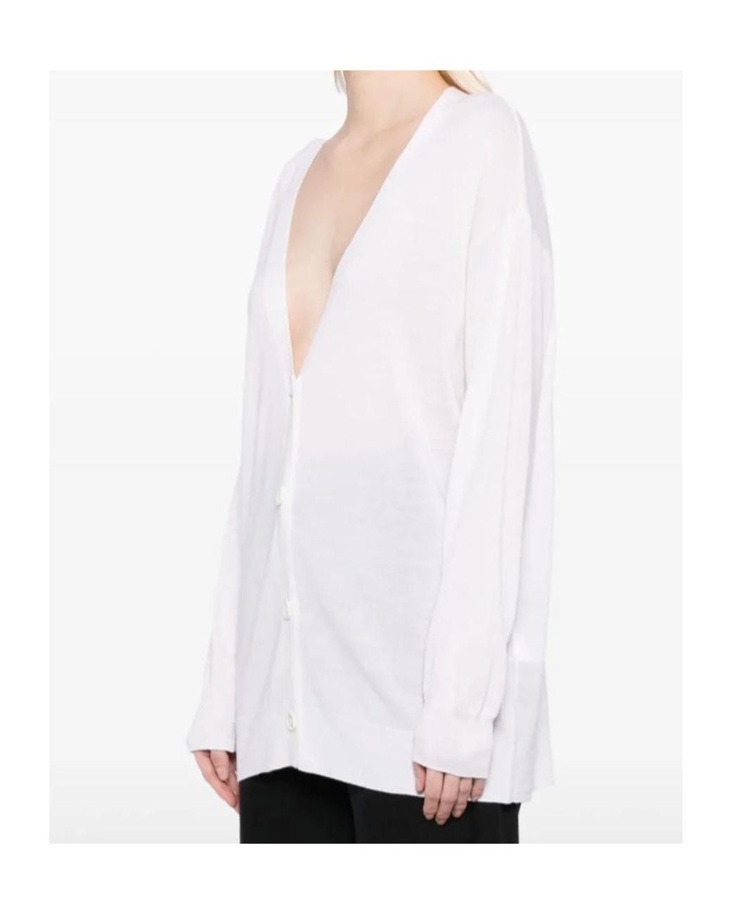 P.A.R.O.S.H. White V-Neck Rib-Trim Cardigan