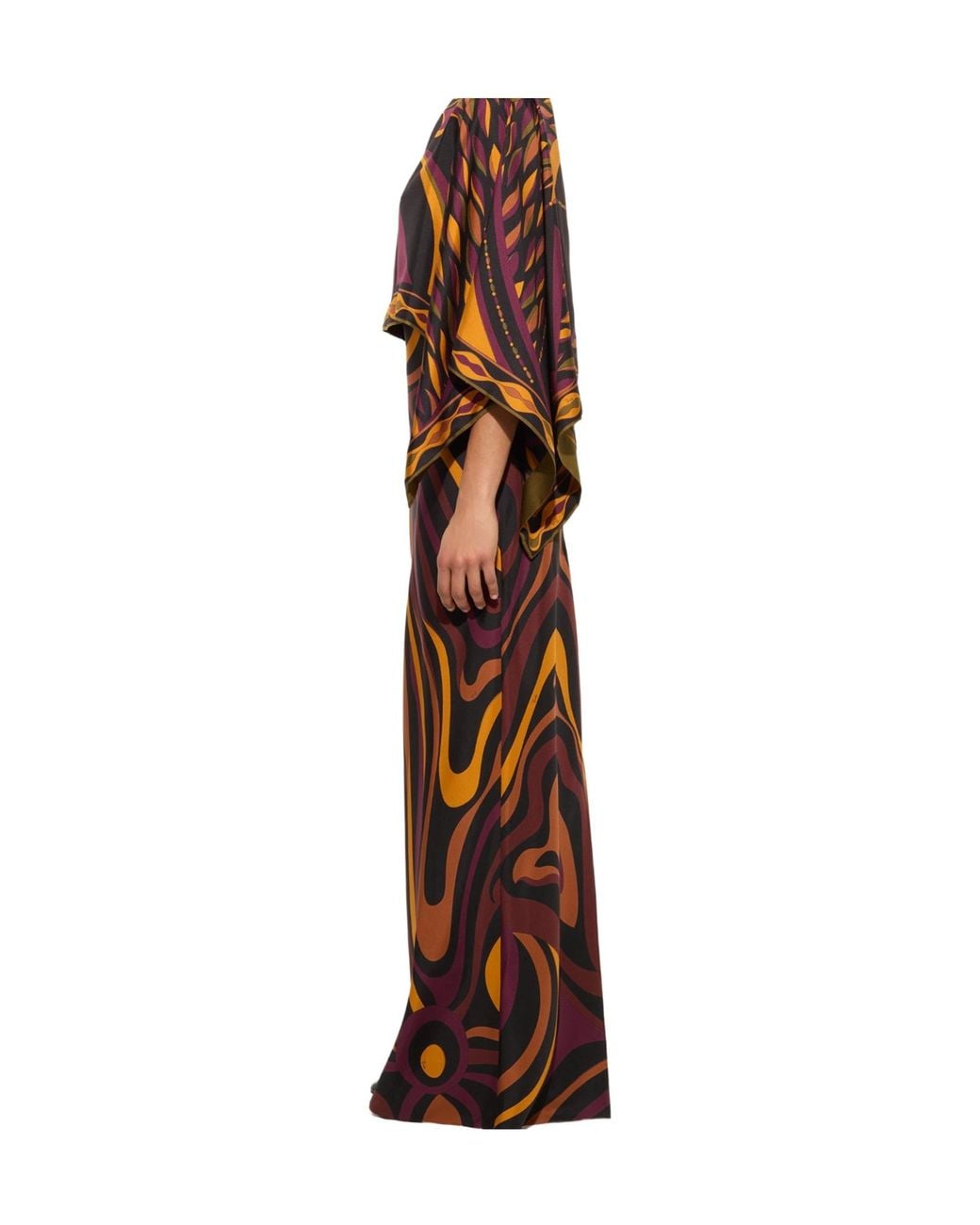 Emilio Pucci Multicolor Pucci Marmo Cape Detail Maxi Dress