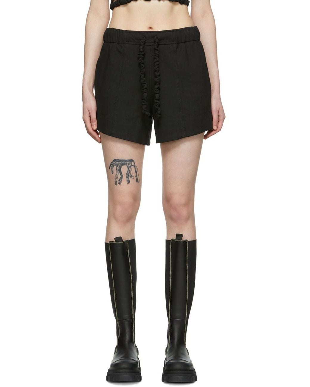 Ganni Black Elasticated Waist Drawstring Shorts