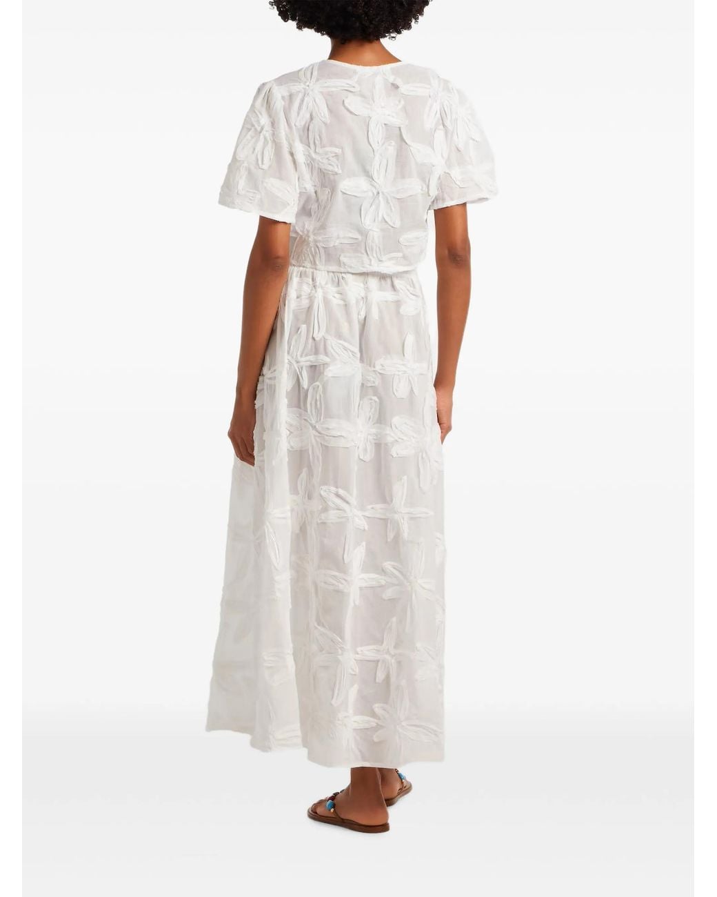 Farm Rio White Floral-Appliqué Long Skirt