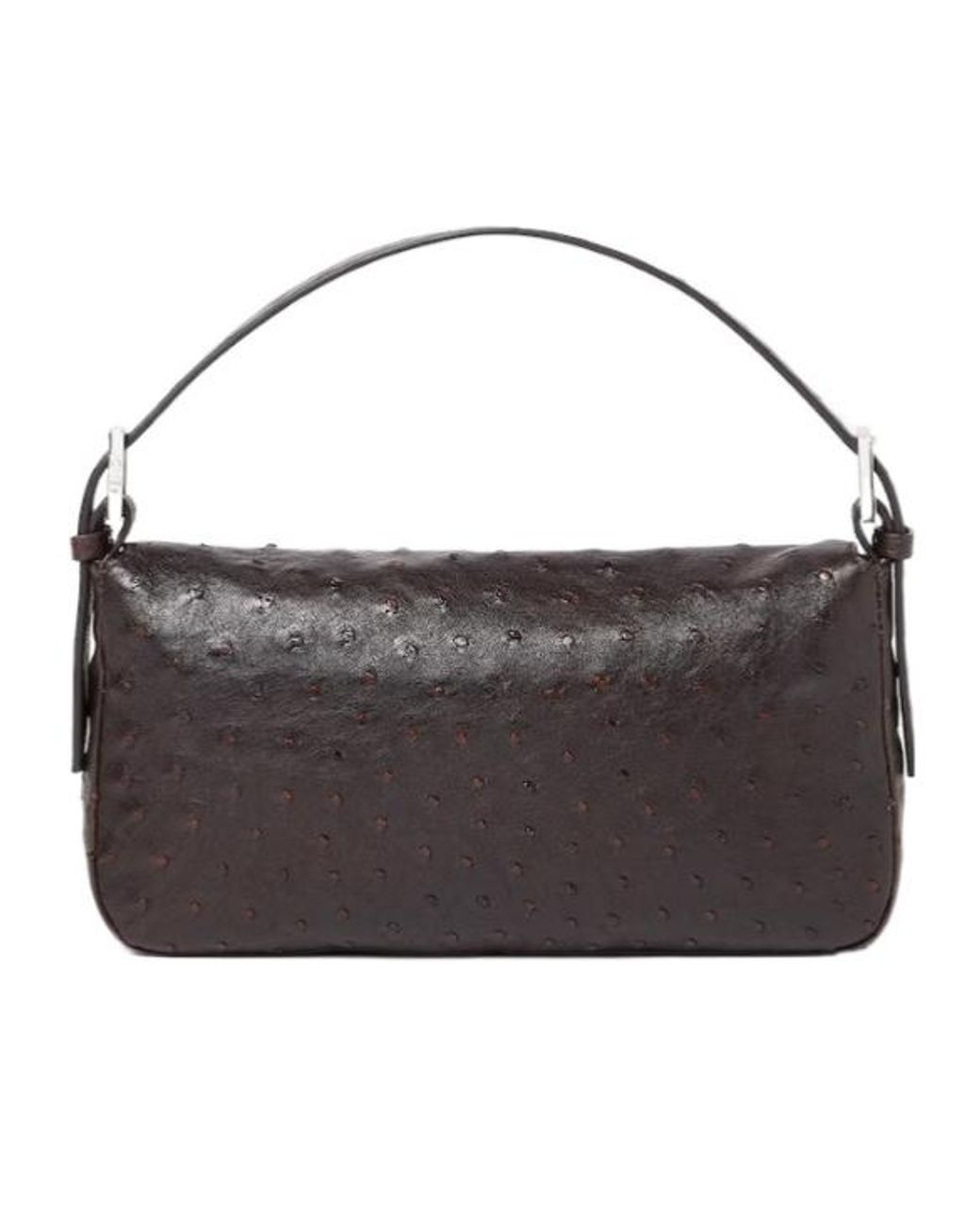 Fendi Black Baguette 26424 Dark Ostrich Leather Bag
